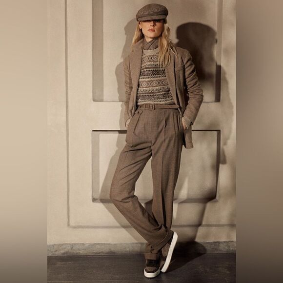 Ralph Lauren Fall 2022 Collection Brown Glen Plaid Jaemyn High Top Sneakers - Picture 10 of 17